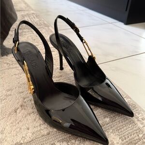 Versace La Medusa Black Patent Slingback Heels